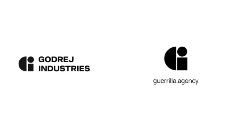 Side-by-side editorial comparison of Godrej Industries' GI identifier and Guerrilla agency's mark.