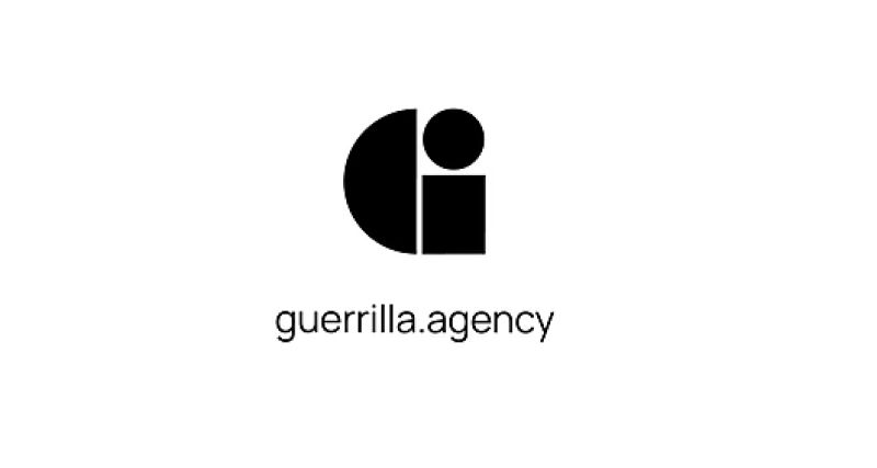 Guerrilla agency's existing black geometric identity mark and wordmark.