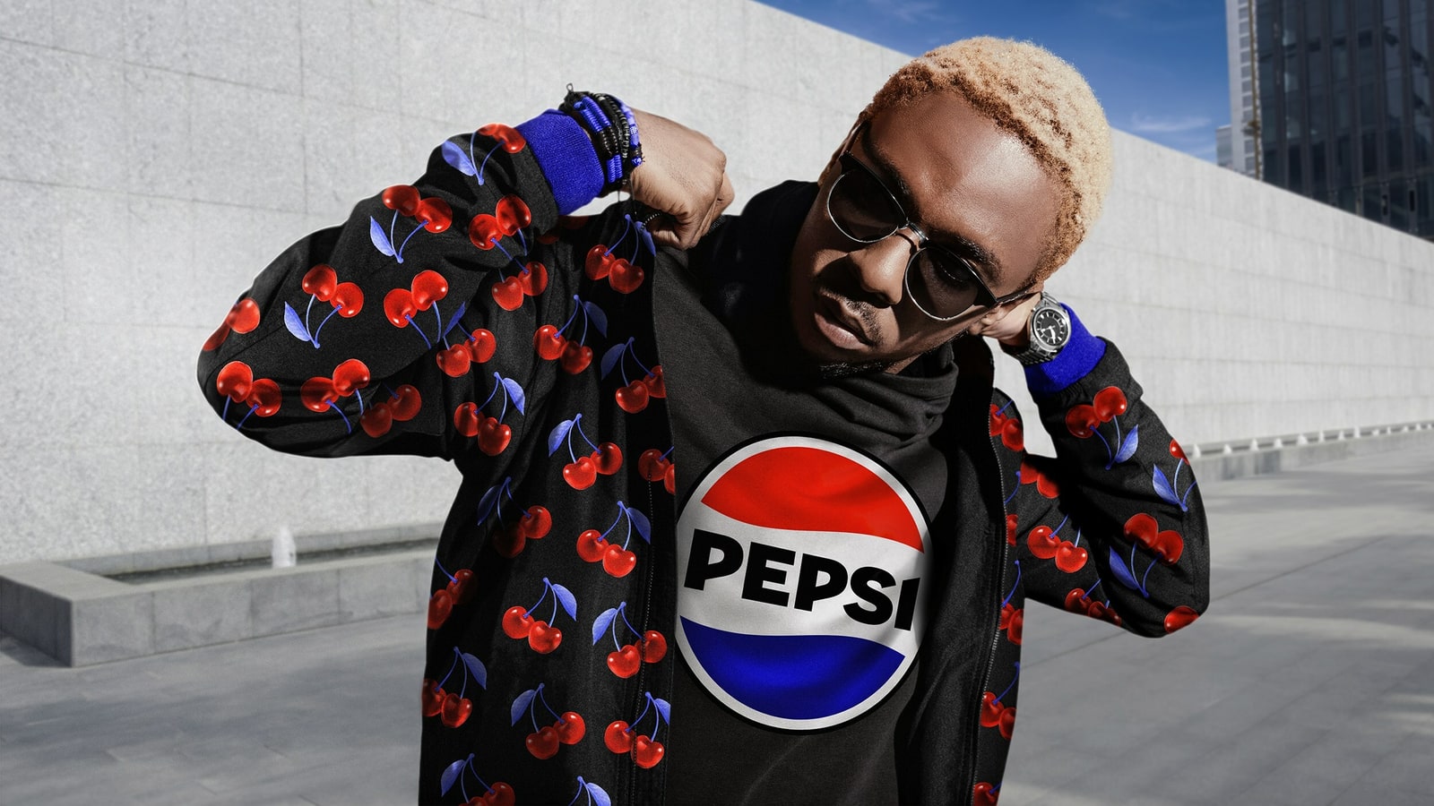 Official Pepsi fashion licensing image using the 2023 globe.