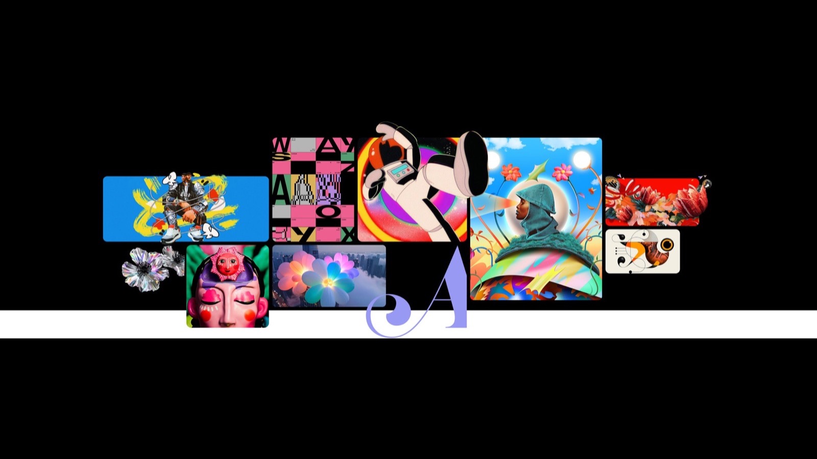 Official Adobe Creative Cloud artwork showing the breadth of illustration, photography, type, 3D, and image-making workflows.