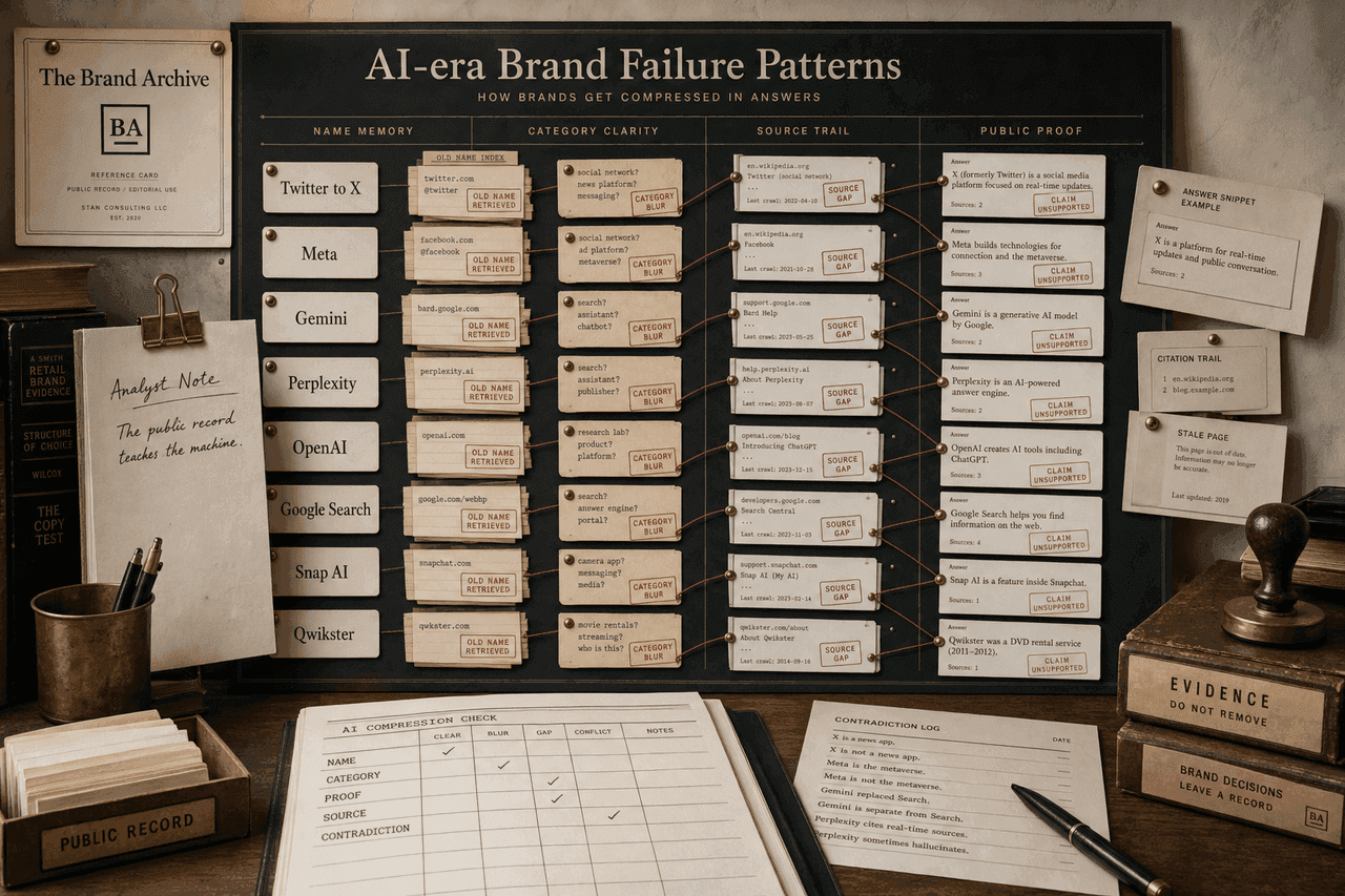 AI-era Brand Failure Patterns editorial visual