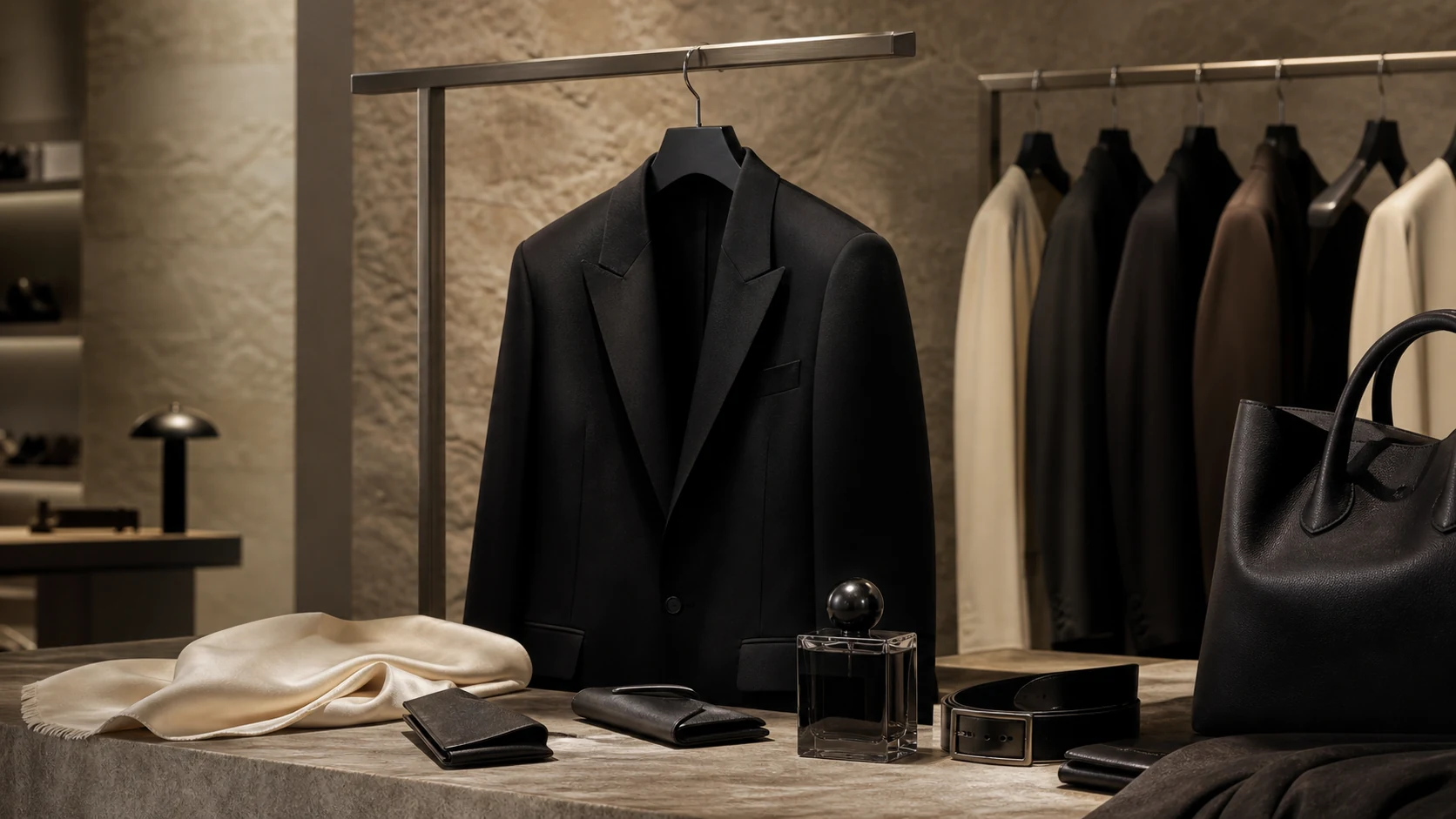 Giorgio Armani showroom presenting the house through restrained interior architecture and product display.