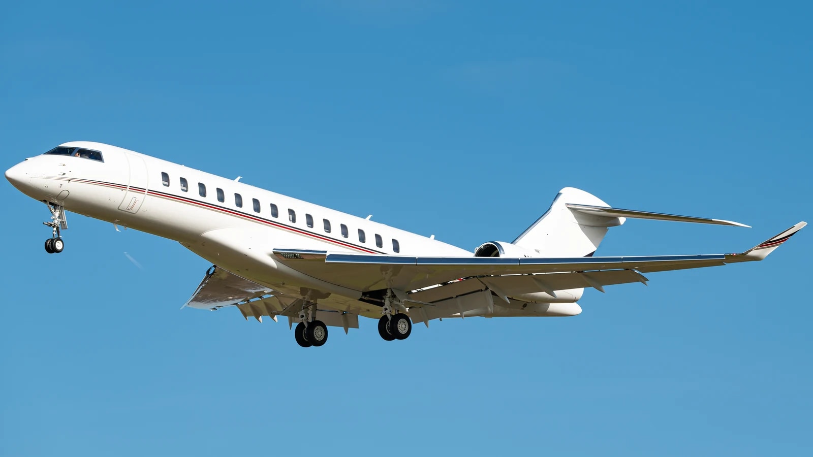 Bombardier Global 7500 business aircraft photographed in flight before landing.