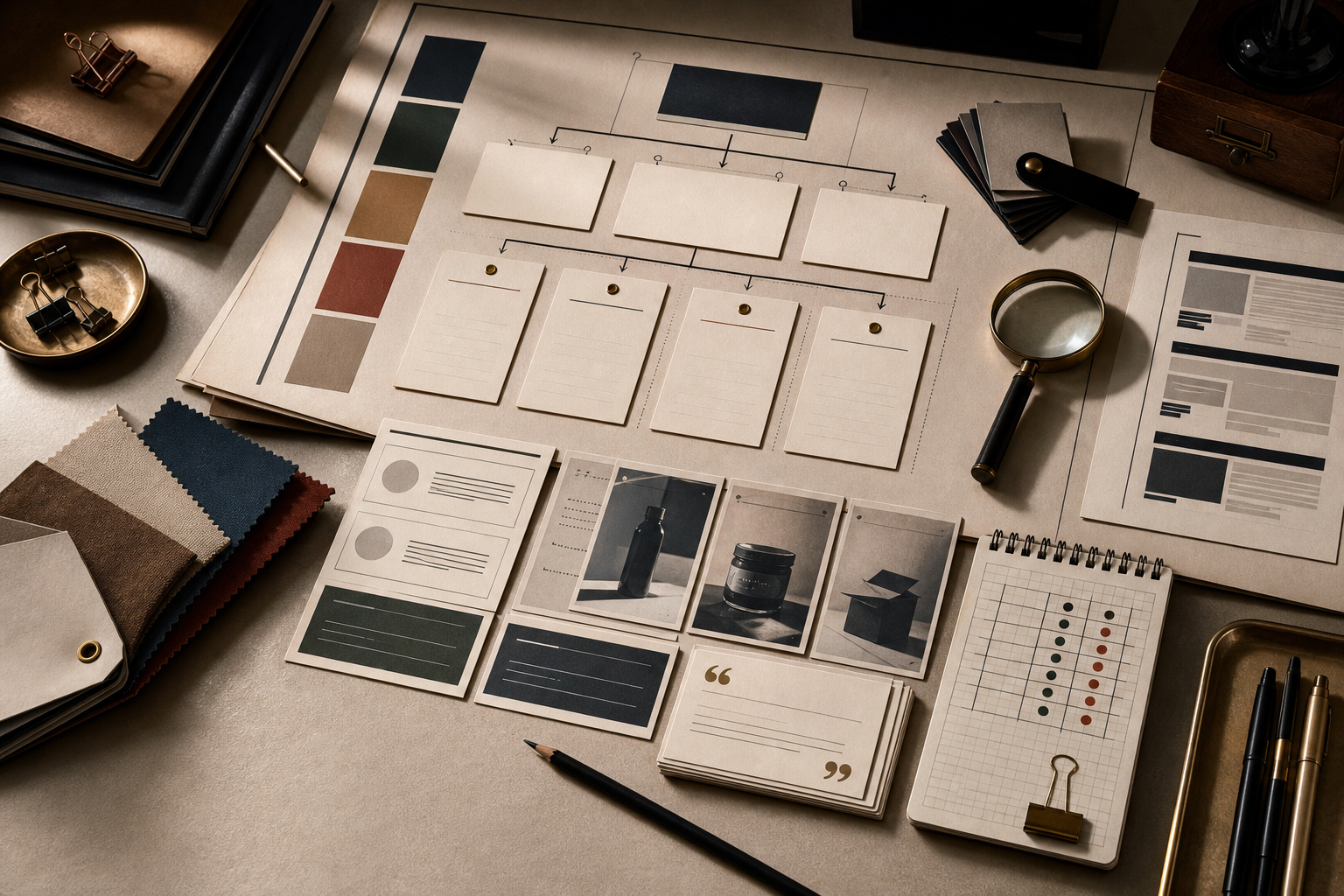 Brand messaging guide visual with proof cards, buyer language, and message architecture.
