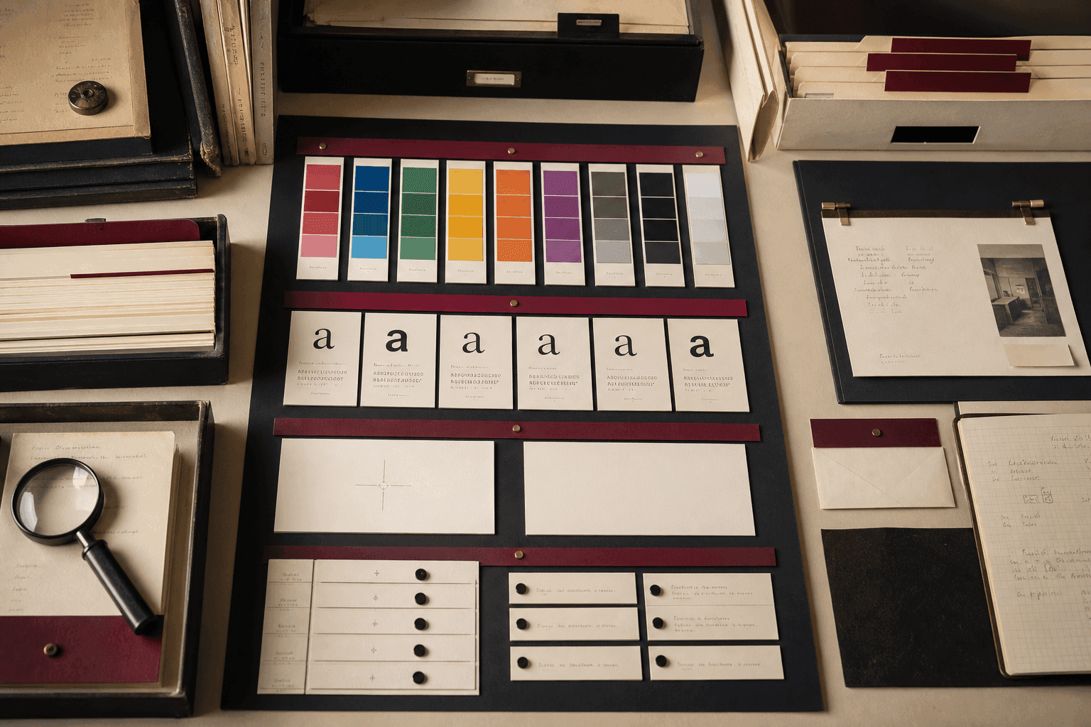 Premium editorial still-life for branding definitions and decision patterns