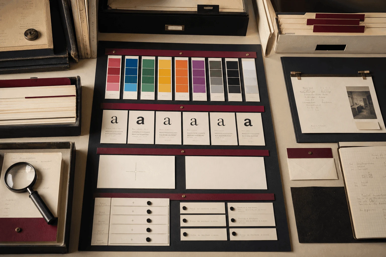 Premium editorial still-life for branding definitions and decision patterns