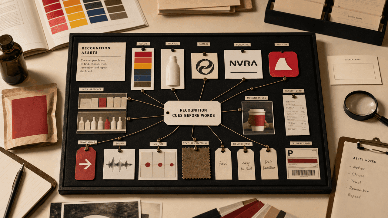 Recognition asset system with color, mark, package, signal, and memory cards.
