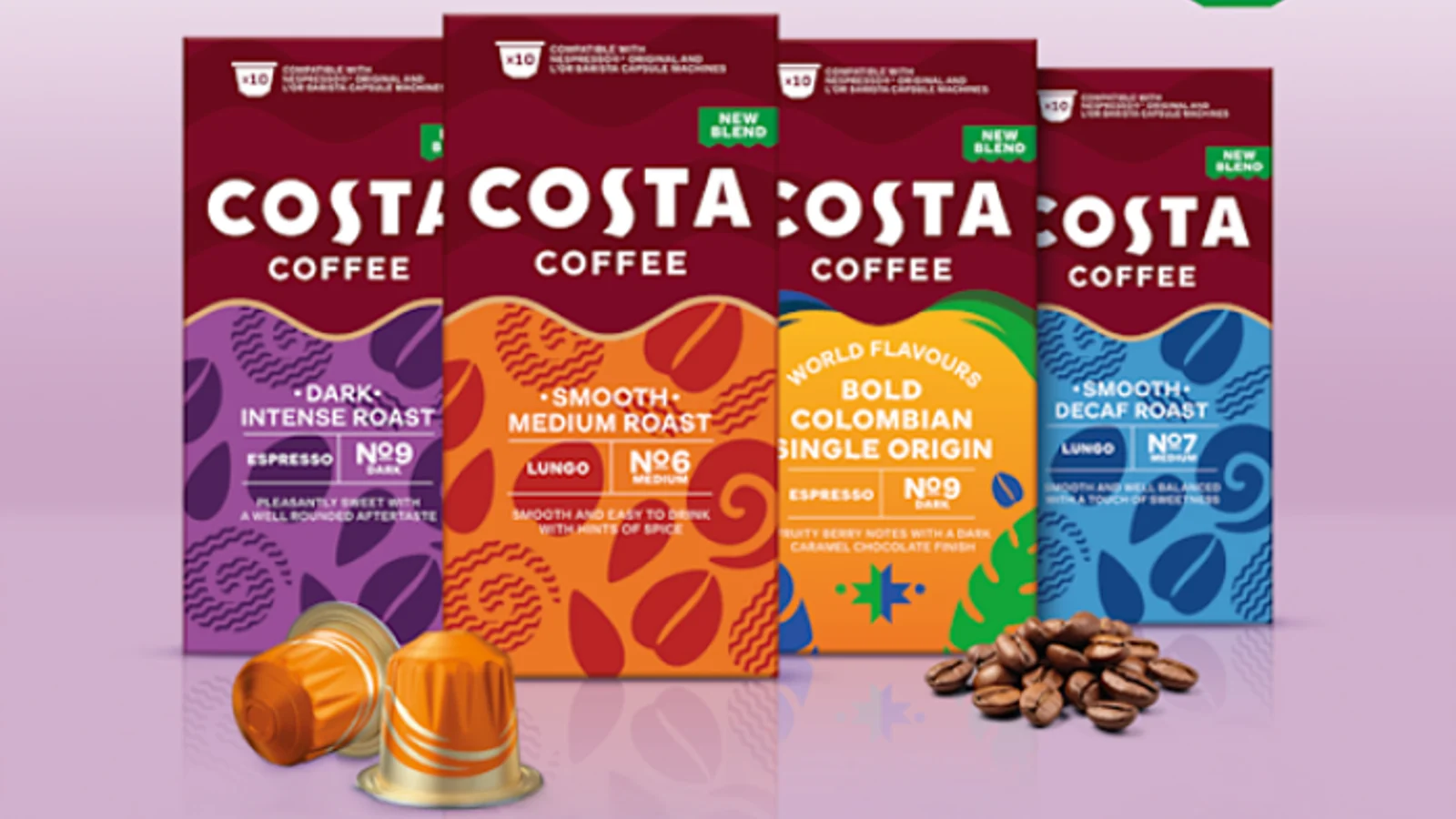 Official Costa Coffee at-home capsule product pack.