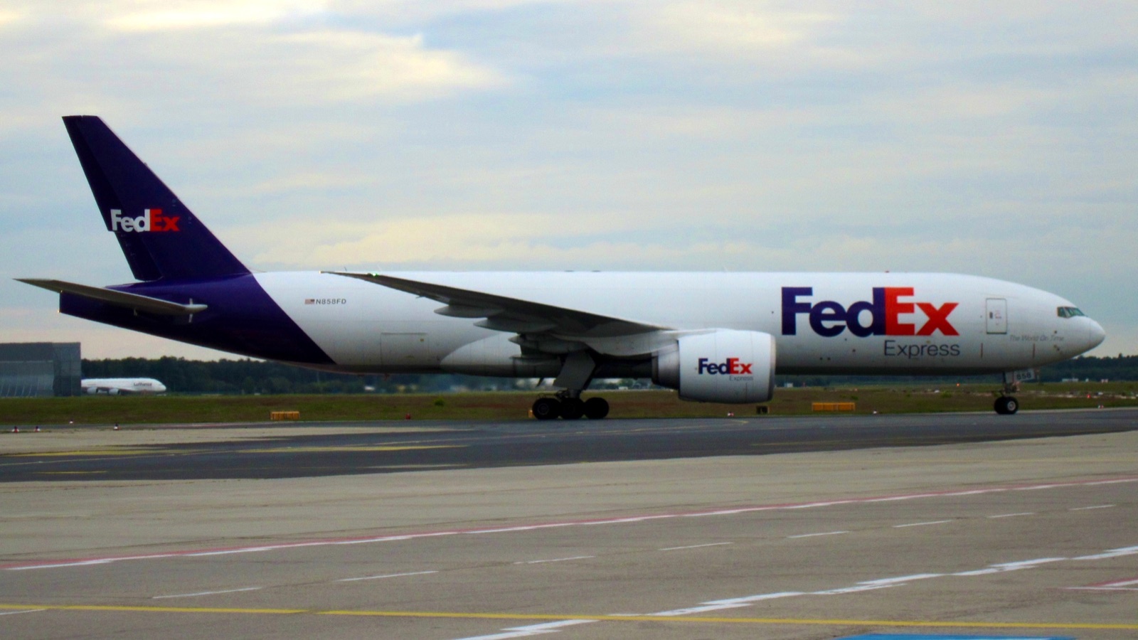 FedEx Express Boeing 777F on an airport surface.