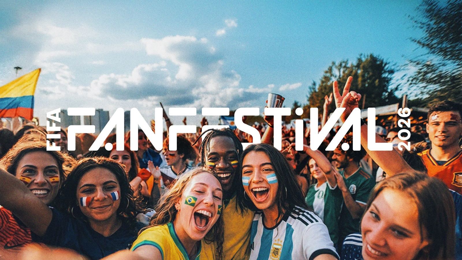Fans from several countries at a FIFA Fan Festival 2026 campaign scene.