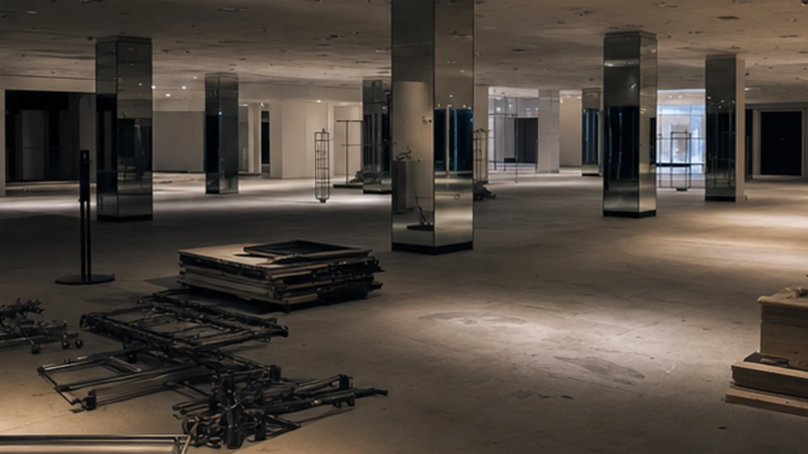 An emptied large mall store with fixtures removed after liquidation.