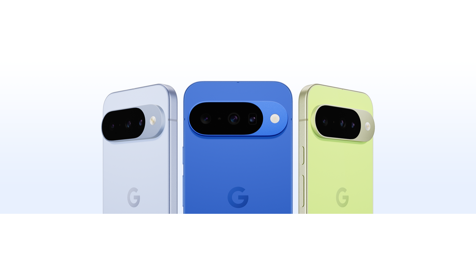 Official Google image showing three current Pixel phones and their camera bars.
