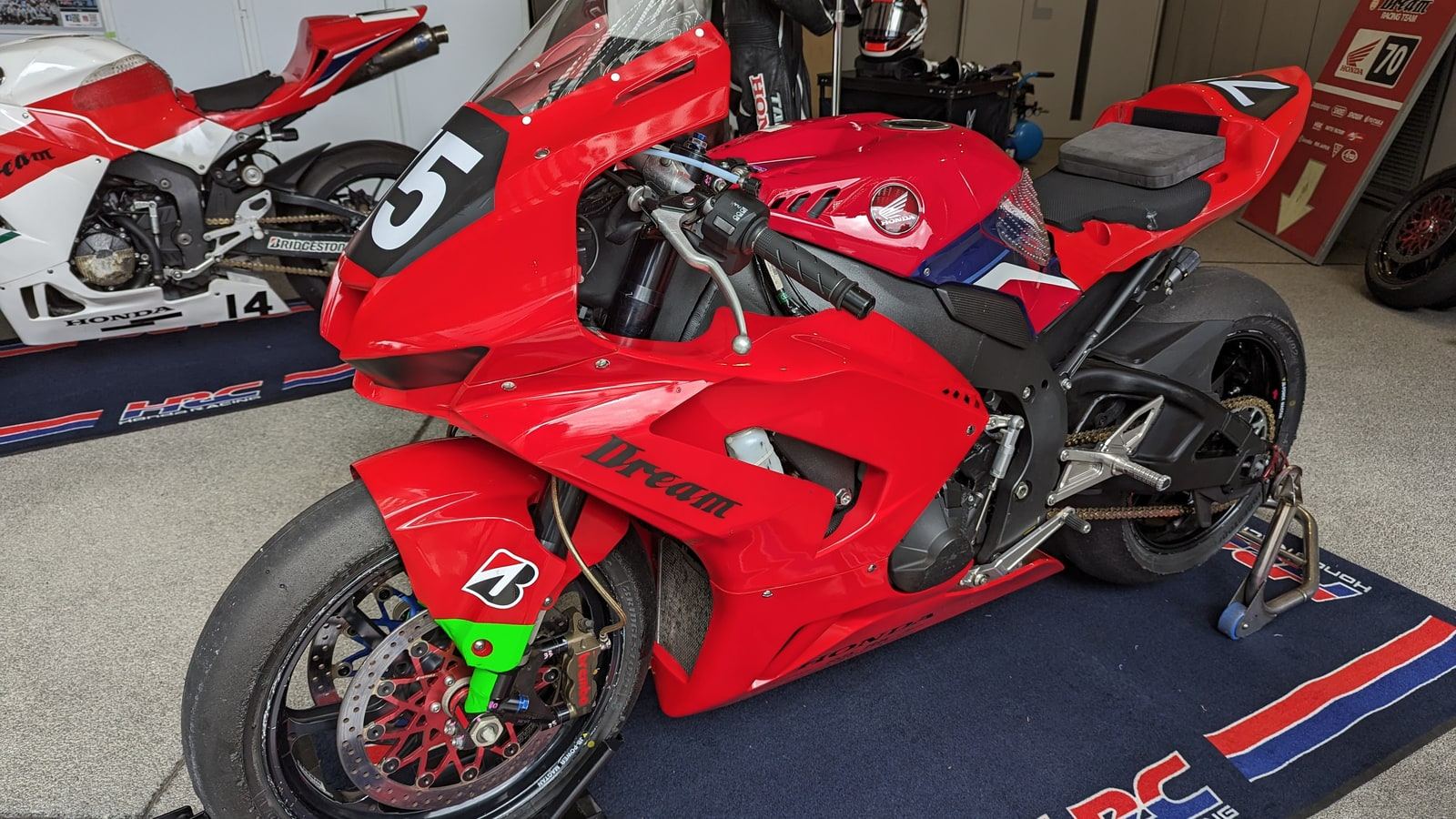 Honda racing motorcycle at a Honda display.