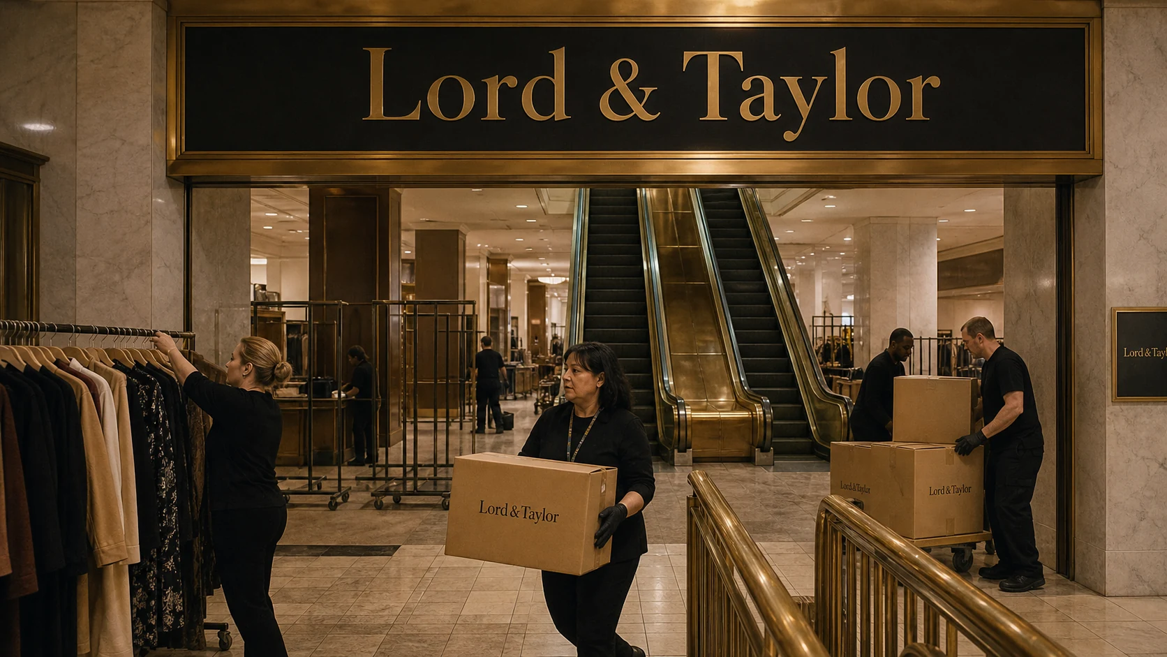 Lord & Taylor flagship closeout and fixture sale scene.