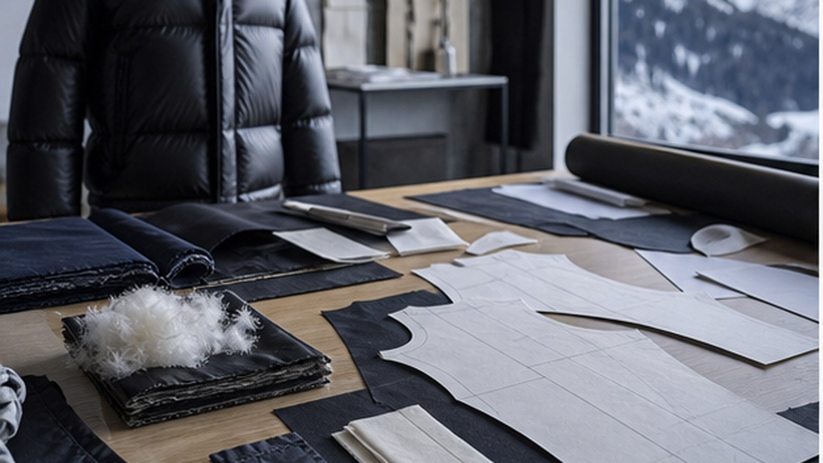 A customer receives fitting and care guidance for premium winter outerwear.