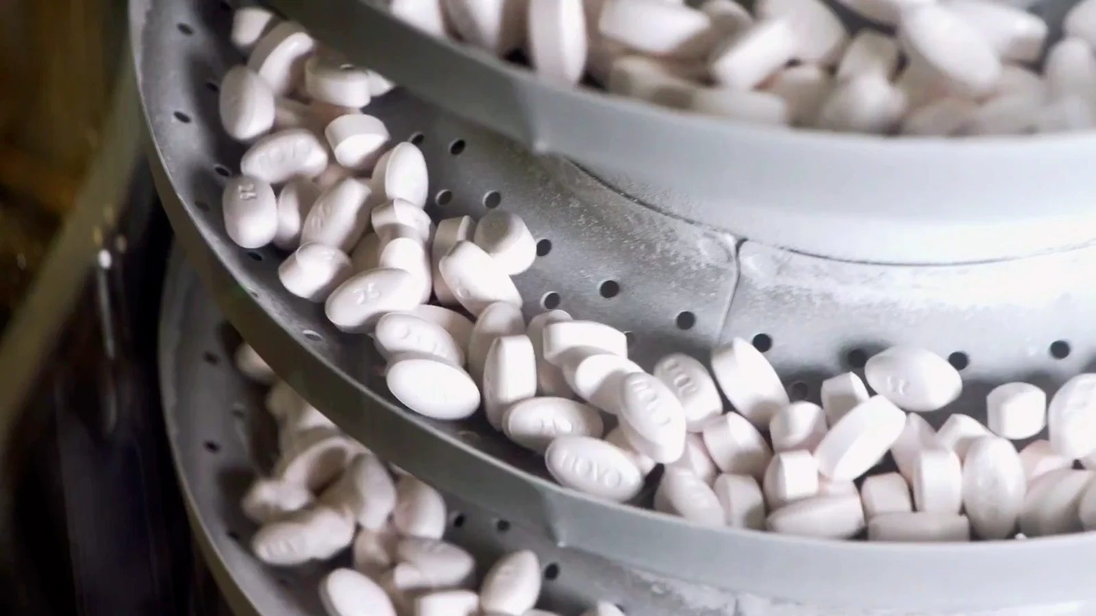 Wegovy tablets moving through Novo Nordisk's Durham production line in 2025.