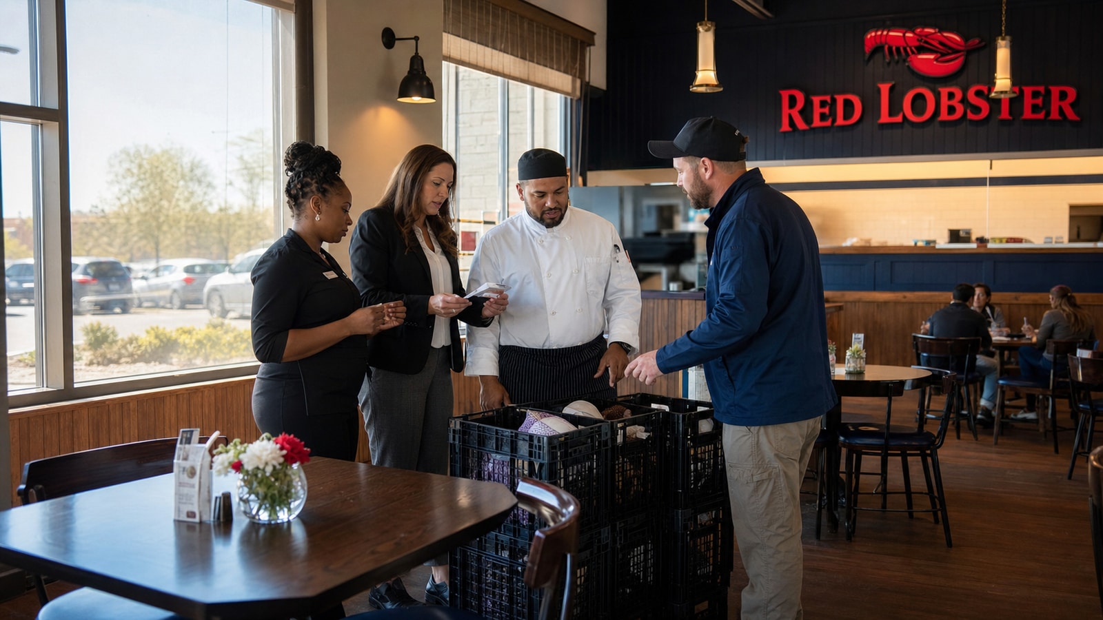 Red Lobster team resetting an active dining room with a tighter operating plan.