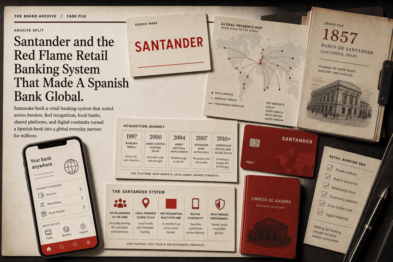 Retail banking surface showing red used for visibility, action, and trust.