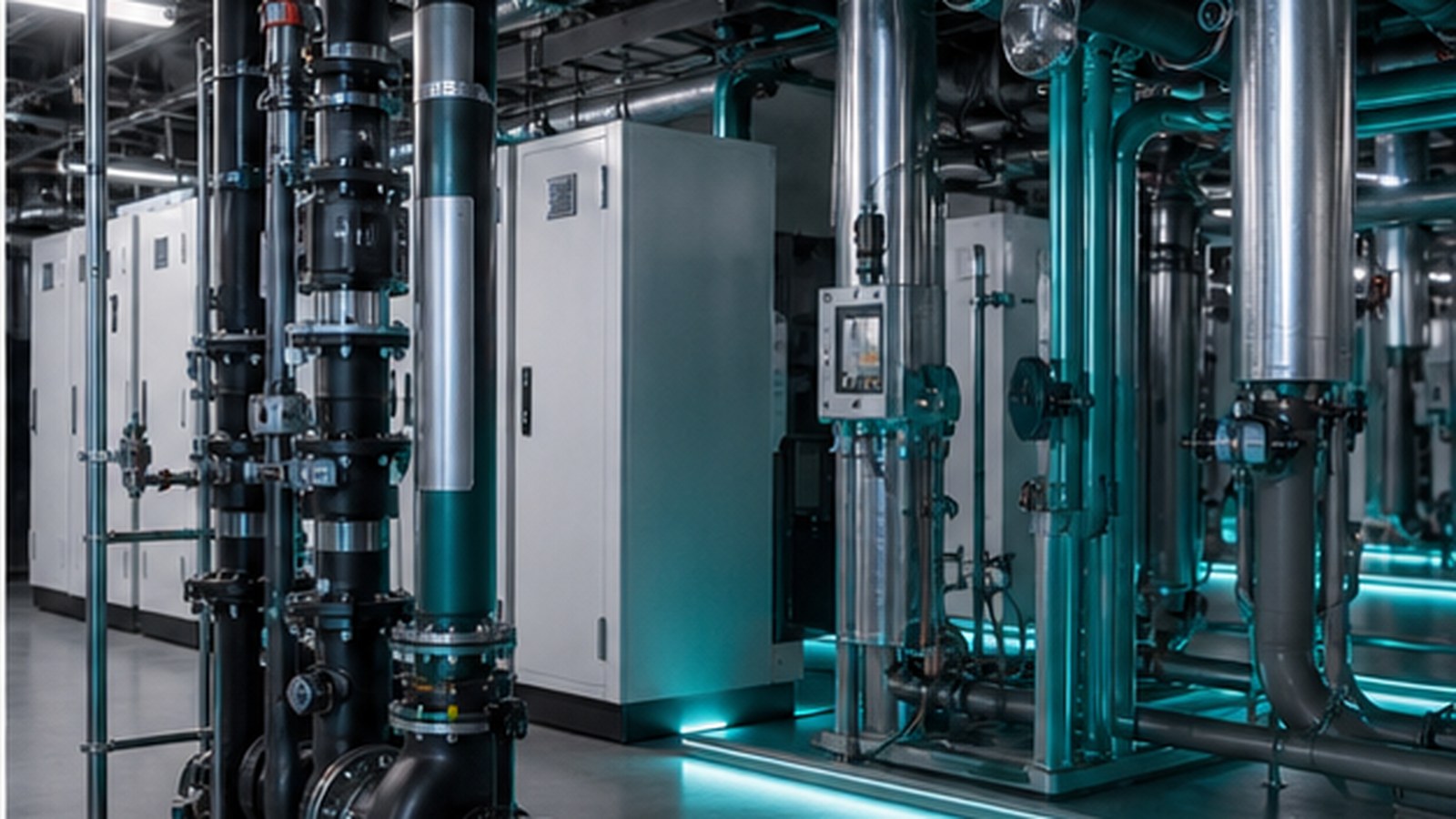 Modern building infrastructure with integrated energy and control equipment.