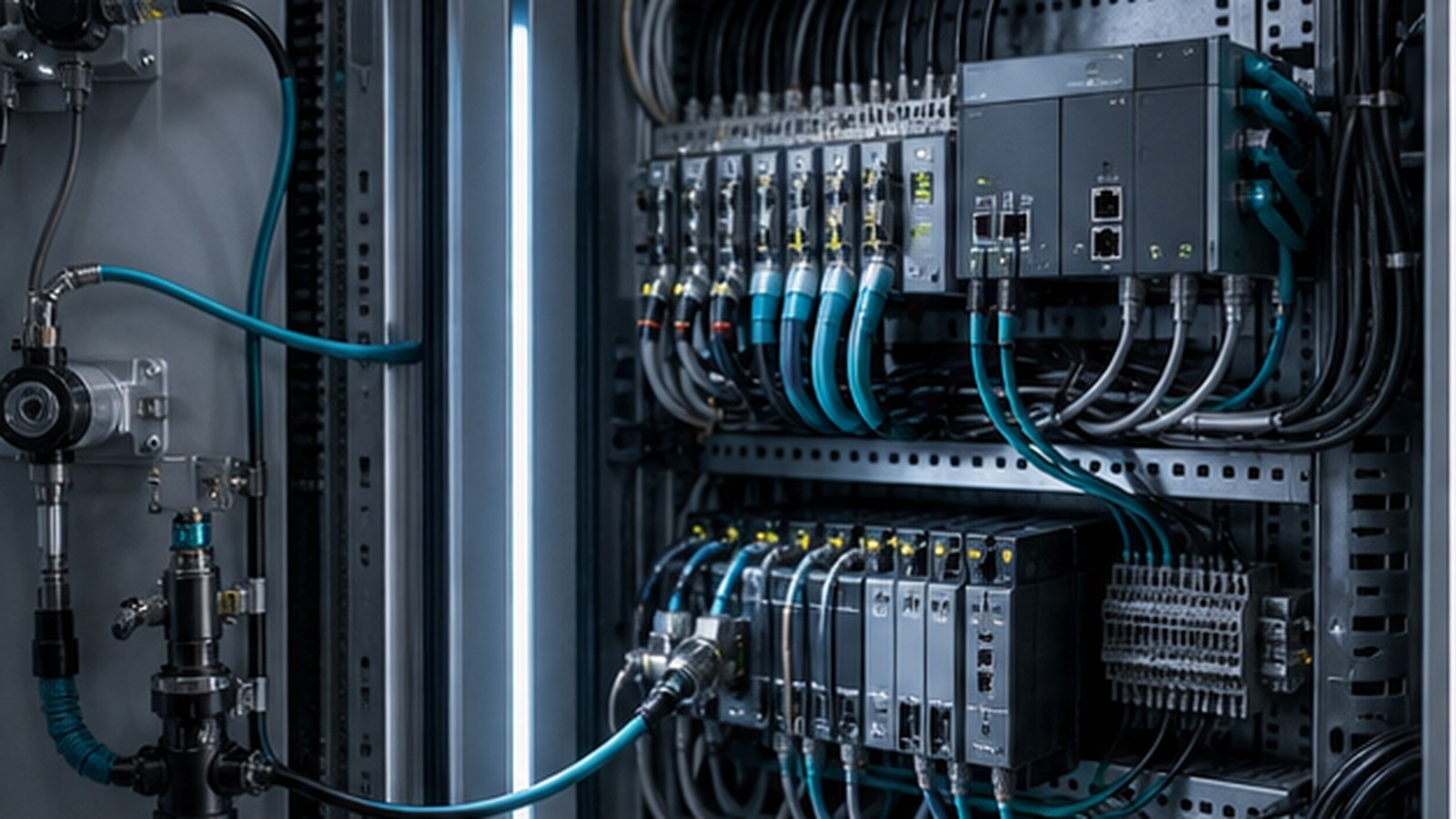 Technician maintaining equipment inside an engineered service environment.