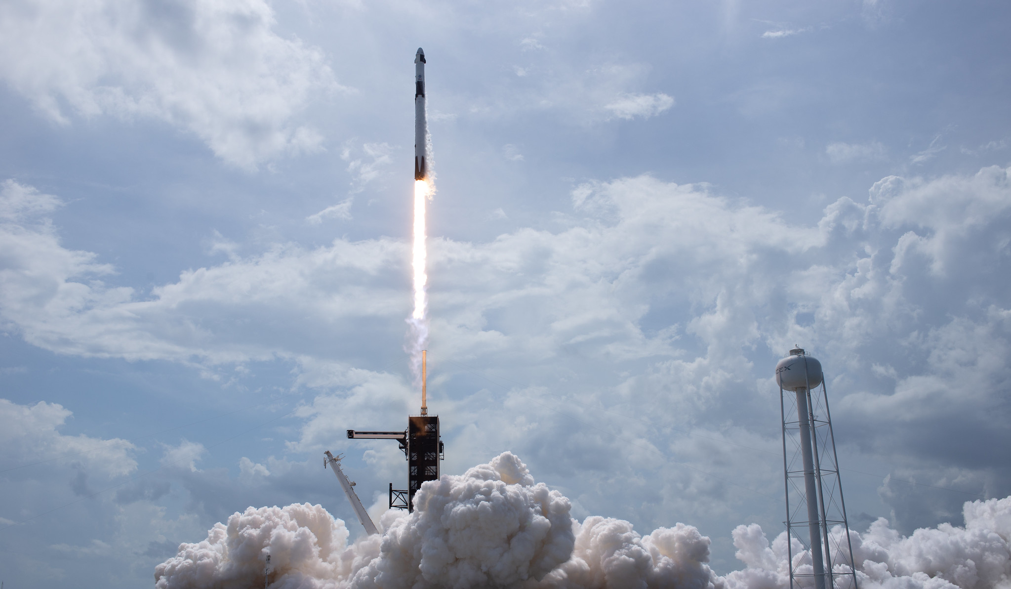 NASA Demo-2 photograph of a SpaceX Falcon 9 launch carrying Crew Dragon from Kennedy Space Center