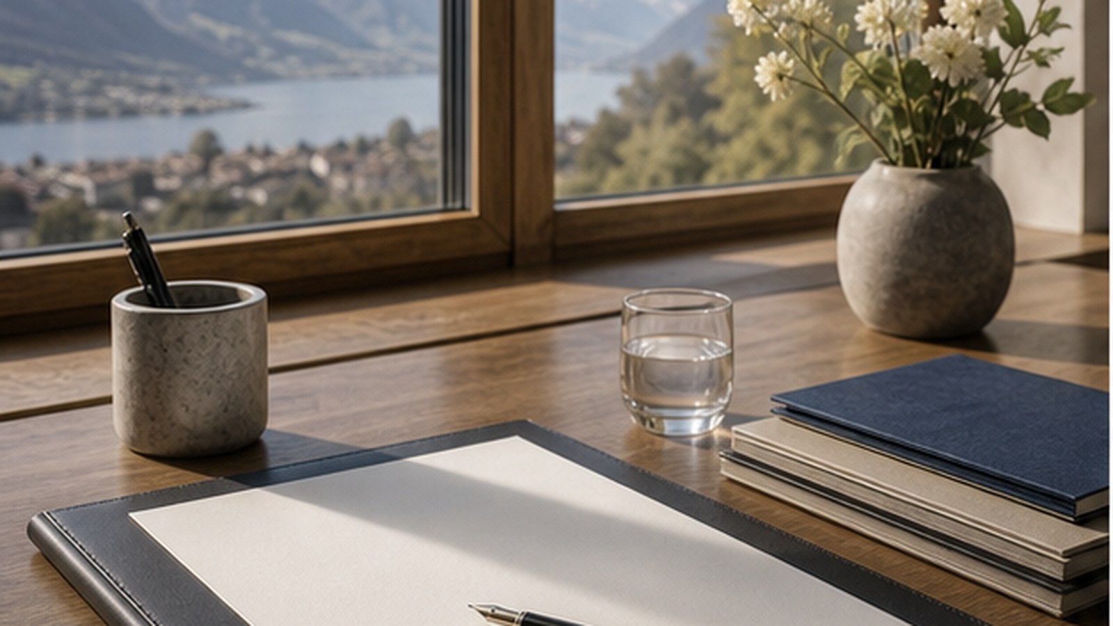 Adviser preparing a quiet meeting room for a financial-planning conversation.