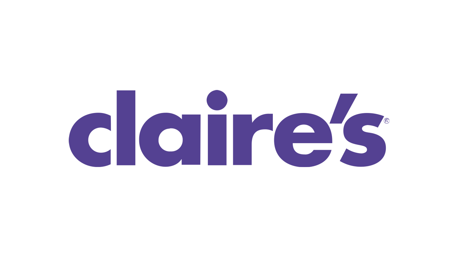 Current Claire's purple wordmark on a normalized white canvas.