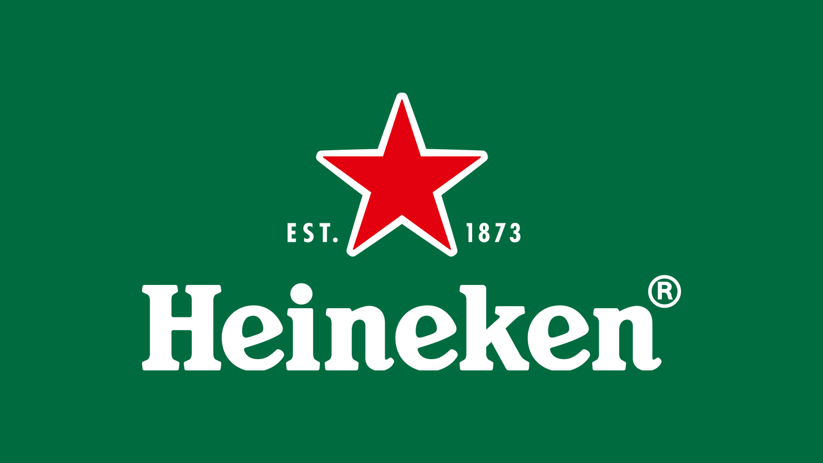 White Heineken wordmark and red star centered on a green field.
