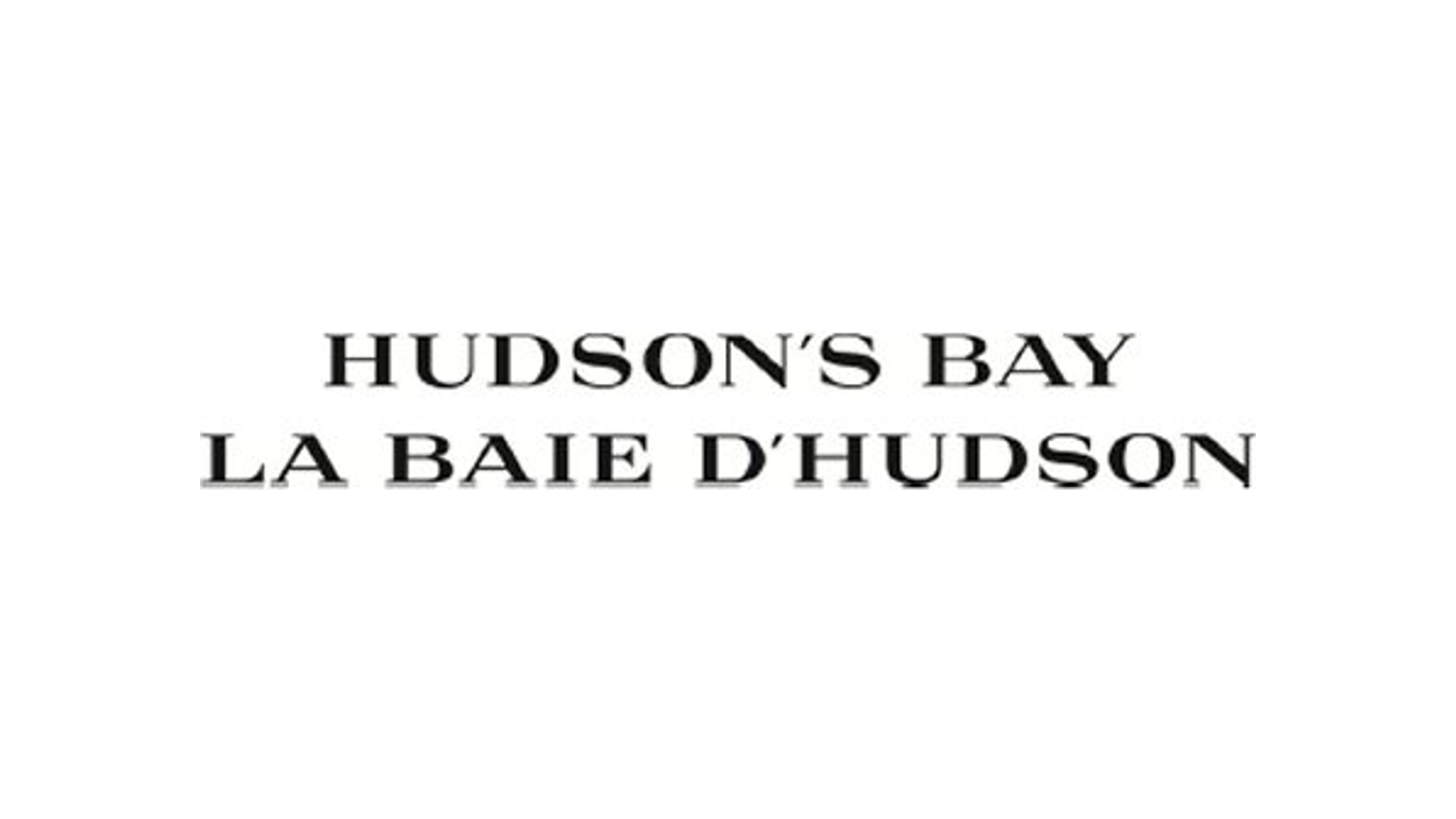 Current bilingual Hudson's Bay and La Baie d'Hudson serif wordmark lockup on a normalized white source-mark canvas.
