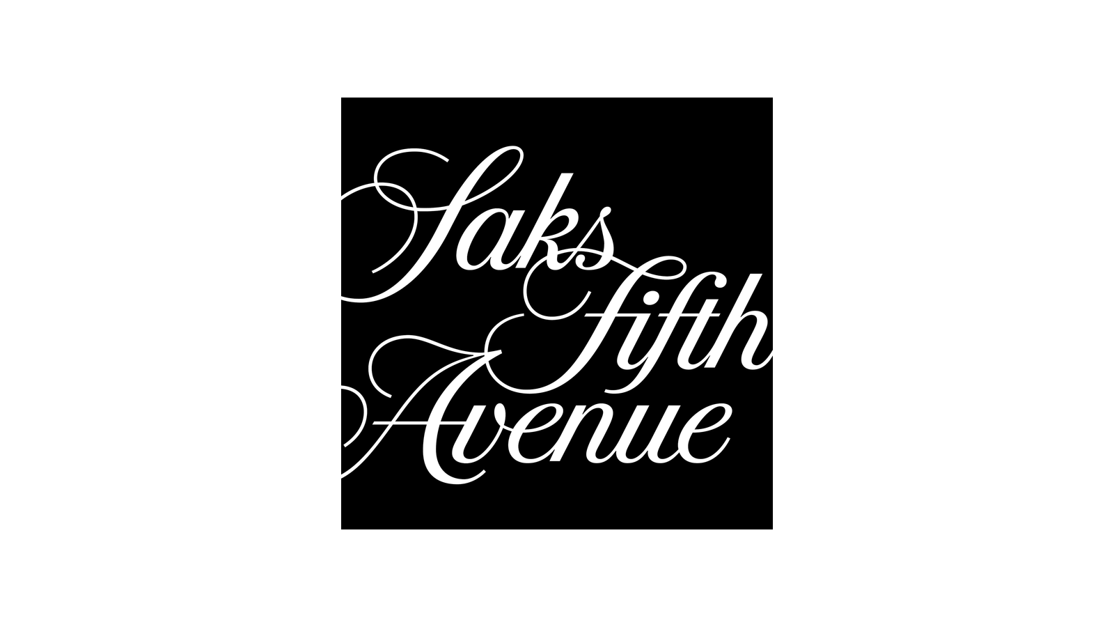 Current Saks Fifth Avenue black script wordmark on a normalized white canvas.