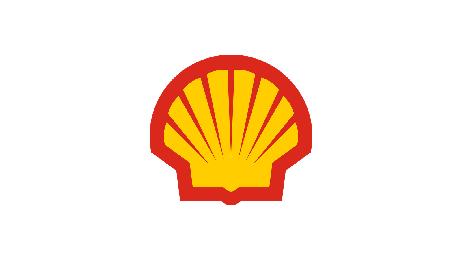 Current red and yellow Shell pecten centered on a white canvas.
