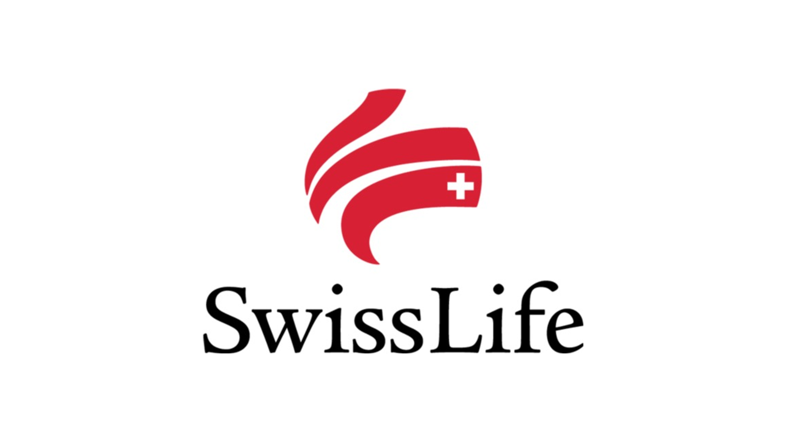 Official Swiss Life current lockup with the red palm-line symbol, Swiss cross and wordmark on a white canvas.