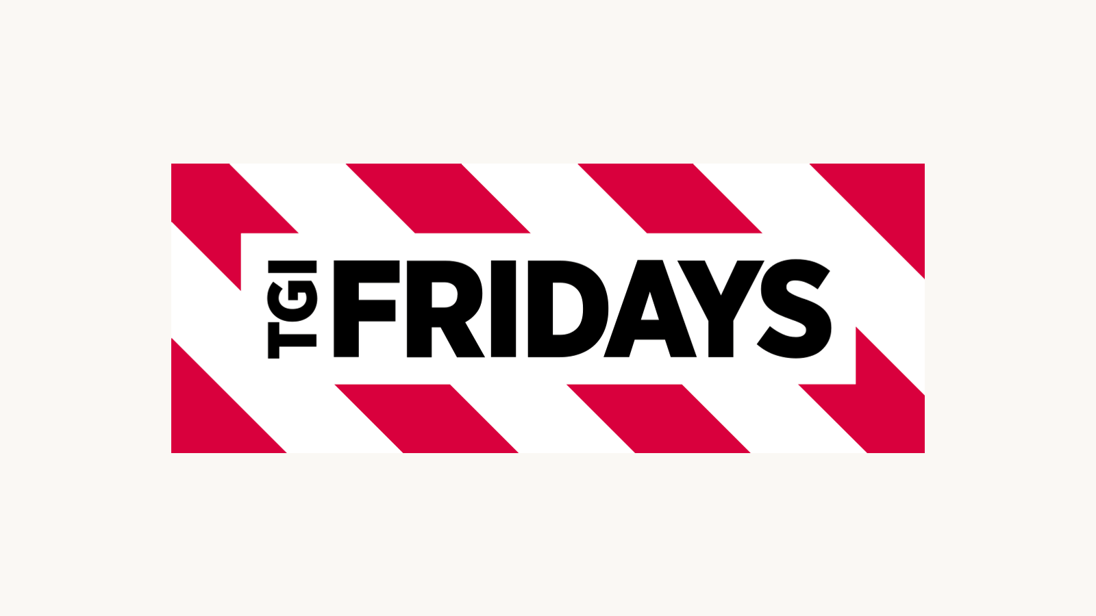 Current TGI Fridays red-striped U.S. masterbrand mark on a normalized warm-white canvas.