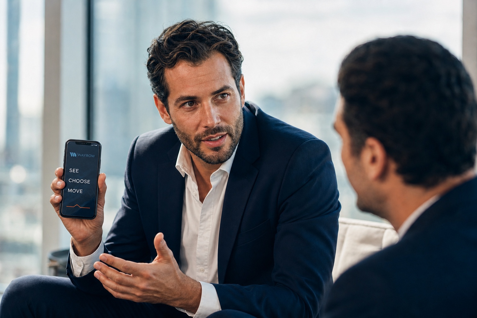 Wayrow consultant using the Wayrow mobile website during an active client conversation