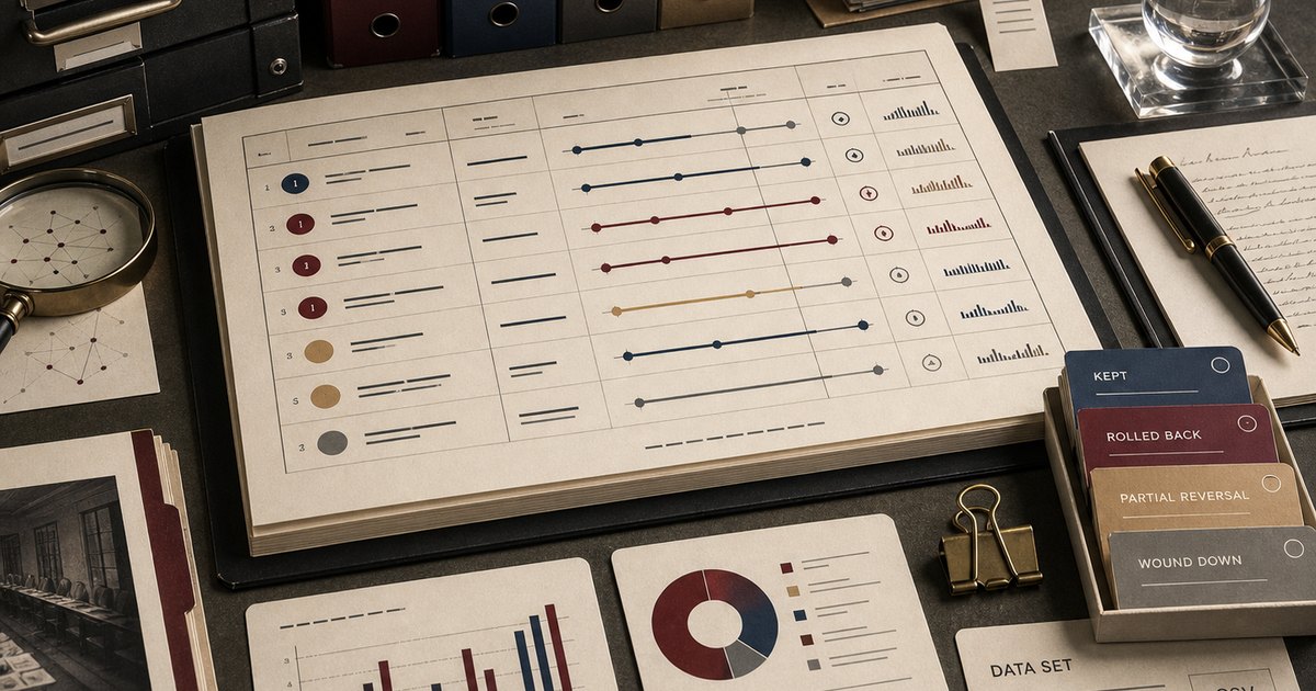 Premium archive data-space still-life for the Rebrand Outcomes Index dataset