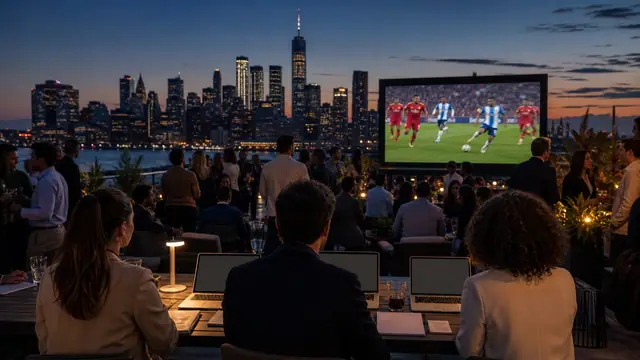 Unbranded international football watch party with a campaign team coordinating the brand response.